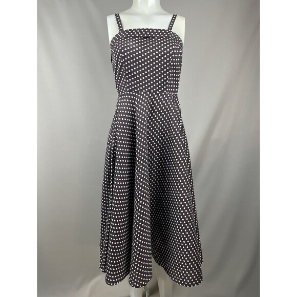 Stop Staring! Full Circle Sun Dress Women's SM Brown Polka Dot Swing Retro Vtg - Picture 1 of 14